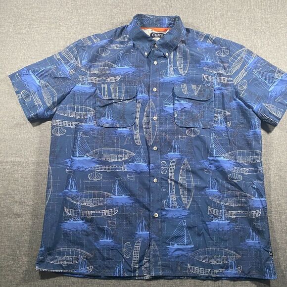 Chaps Short Sleeve Vented Button Shirt Mens XL Blue Boat Fishing Stretch Seagate - Picture 1 of 10